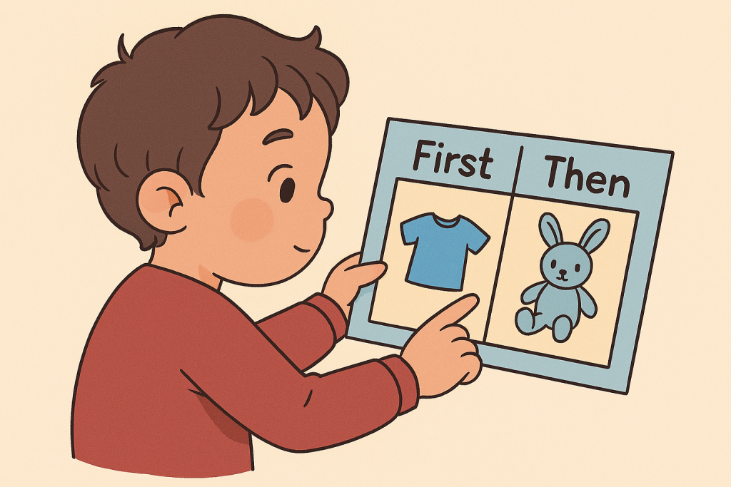Child using first and then chart