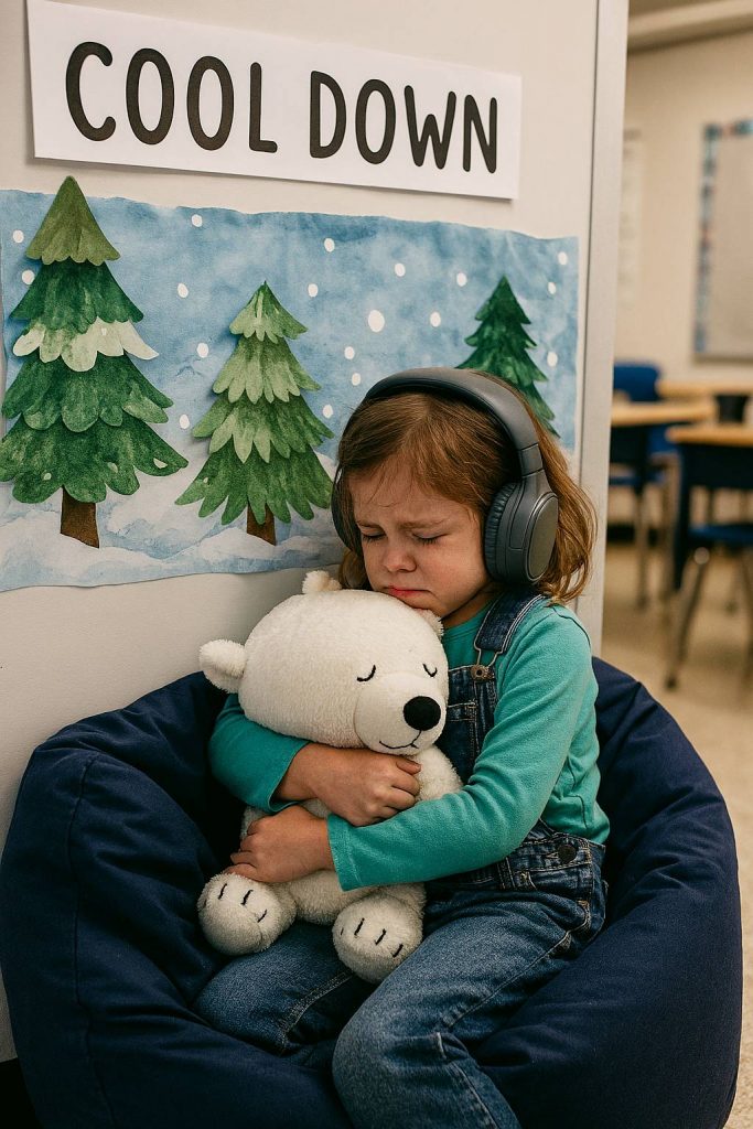 Upset child in cool down corner